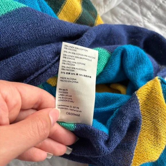 Free People Block Party Pullover Top Striped Oversized linen blend Knit Sweater - Picture 7 of 11